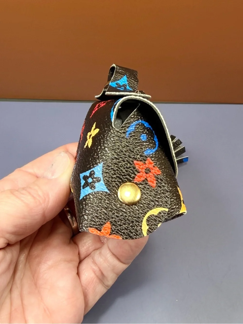 Luxe Black Mini Bag Keychain/Bag Charm Multicolor Monogram Print